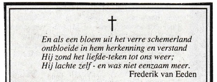 rouwadvertentie met tekst Frederik van Eeden